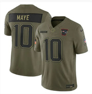 Men’s New England Patriots Drake Maye Olive 2025 Salute to Service Limited Jersey