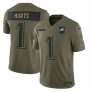 Men’s Philadelphia Eagles Jalen Hurts Olive 2025 Salute to Service Limited Jersey