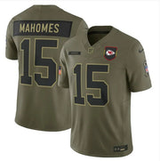 Men’s Kansas City Chiefs Patrick Mahomes Olive 2025 Salute to Service Limited Jersey